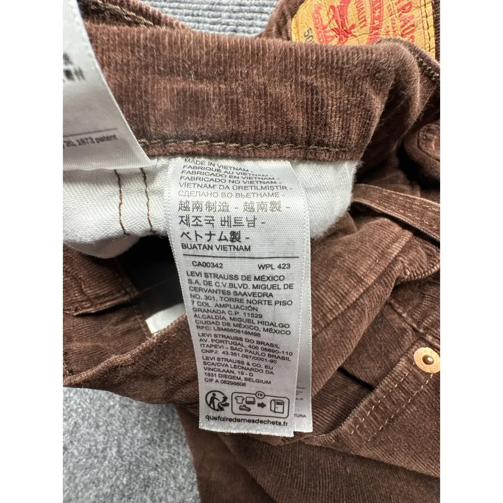 Levi's 505 Regular Fit Corduroy Pants Mens 33x28‎ Brown Straight Leg Stretch